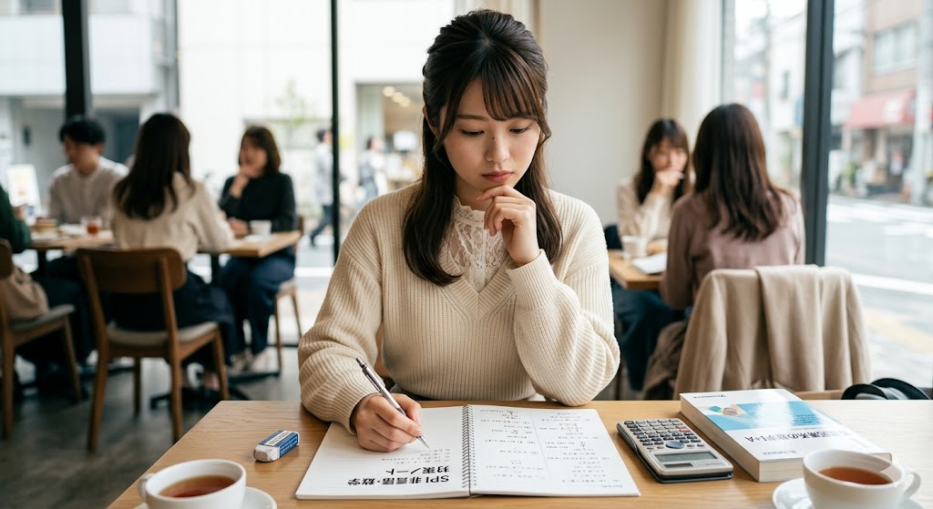 SPI数学塾梅田への出張授業で就活SPI受験の個別指導を受ける女子大学生の受講風景