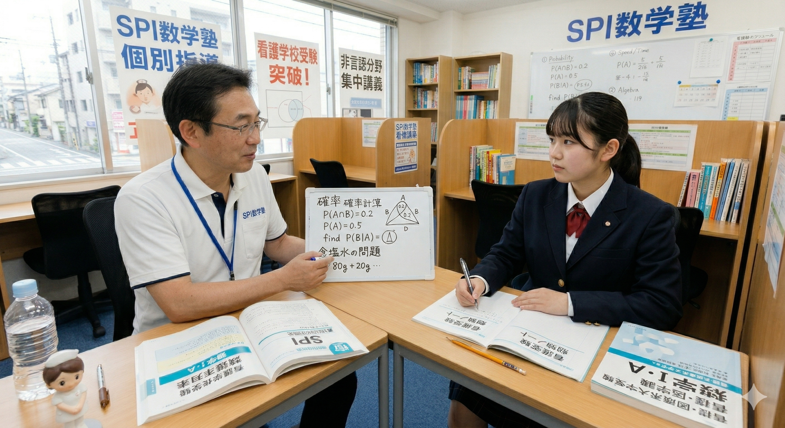 新大阪SPI数学塾で看護大学受験の個別指導を受ける高校生の受講風景