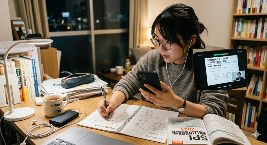 新大阪SPI数学塾でSPI受験のオンライン個別指導を受ける社会人の受講風景